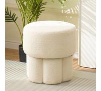 Tabouret en forme de champignon, pouf rond en peluche Sherpa, support stable pour salon, coiffeuse et entrée, design blanc doux