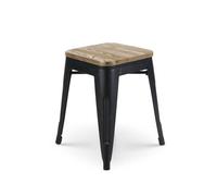 Tabouret en métal noir mat style industriel et assise en bois clair - Sans dossier - Hauteur 46 cm