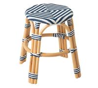 Tabouret en Rotin Geo 46cm Bleu & Blanc