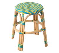 Tabouret en Rotin Geo 46cm Jaune & Bleu