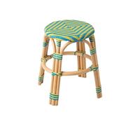 Tabouret en Rotin "Geo" 46cm Jaune & Bleu