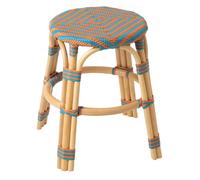 Tabouret en Rotin Geo 46cm Orange & Turquoise