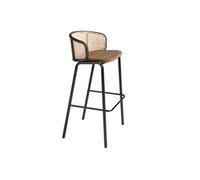 Tabouret en velours brun et rotin
