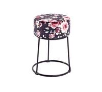 Tabouret en Velours "Motif Fleurs" 46cm Noir & Rose