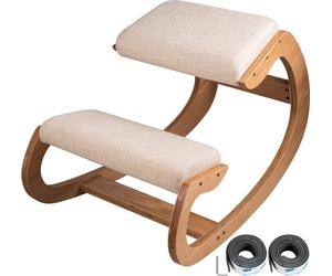 Tabouret ergonomique - Assise réglable avec coussin confortable - Tabouret de bureau pour réduire le stress à la maison - Design sculptural - BlancEntretien du chêne