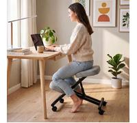 Tabouret ergonomique ROBERT siège ajustable repose genoux chaise de bureau sans dossier, en métal noir et assise rembourrée gris