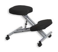 Tabouret ergonomique ROBERT siège ajustable repose genoux chaise professionnelle sur roulettes sans dossier posture droite relaxation massage, structure en métal couleur alu et assise rembourrée noir