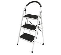Tabouret-escabeau en acier blanc avec 3 grandes marches de sécurité peu encombrantes Comfort Step Brixo