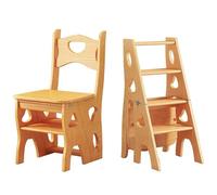 Tabouret escabeau pliable multifonction en bois pour bibliothèque 4 marches et affichage pour usage domestique Naturel H (35 x 47,5 x 88 cm)