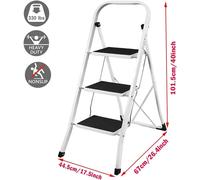 Tabouret escabeau pliant à 3 marches avec main courante - Escalier de cuisine pour adultes - Métal - Léger - Gain de place