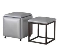 Tabouret gigogne 5 en 1 avec roulettes pivotantes Ottomane de rangement empilable en cuir rembourré Tabouret de salle à manger repose-pieds mobile Table d'appoint de salon Chaises Gris Taille L