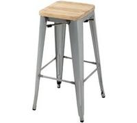 Tabouret Haut Bistrot en Acier Galvanisé avec Assise en Bois x 4 Bolero 3 G