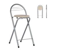 Tabouret Haut de Bar Pliant Lot de 2, Chêne&Argent/Hauteur D'Assise 61CM | Tabouret et Chaise de Bar Haute Pliante Pliable avec Dossier pour Exterieur Interieur Camping Jardin Balcon Salon