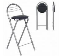 Tabouret Haut de Bar Pliant Lot de 2, Similicuir Noire/Ht D'Assise 61CM | Tabouret et Chaise de Bar Haute Pliante Pliable avec Dossier pour Exterieur Interieur Camping Jardin Balcon Salon