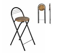 Tabouret Haut de Bar Pliant Lot de 4, Marron&Noir/Hauteur D'Assise 61CM | Tabouret et Chaise de Bar Haute Pliante Pliable avec Dossier pour Exterieur Interieur Camping Jardin Balcon Salon
