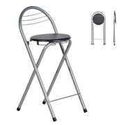 Tabouret Haut de Bar Pliant Lot de 4, Noir&Argent/Hauteur D'Assise 61CM | Tabouret et Chaise de Bar Haute Pliante Pliable avec Dossier pour Exterieur Interieur Camping Jardin Balcon Salon