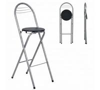 Tabouret Haut de Bar Pliant Lot de 4, Noir&Argent/Hauteur D'Assise 75CM | Tabouret et Chaise de Bar Haute Pliante Pliable avec Dossier pour Exterieur Interieur Camping Jardin Balcon Salon