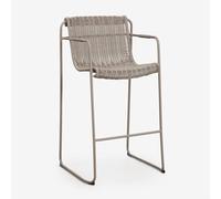 Tabouret haut empilable avec accoudoirs en rotin synthétique et acier Revia Moka Brown ¿75 cm