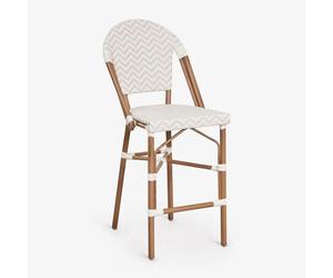 Tabouret haut empilable avec dossier en aluminium et rotin synthétique Brielle Bistro Beige nude - Blanc Gardenia ¿65 cm