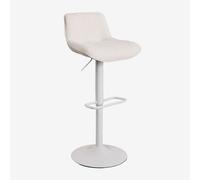 Tabouret haut réglable avec dossier en métal et tissu Igarasi Blanc - Tapioca Beige