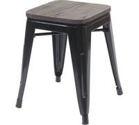 Tabouret HWC-A73 avec assise en bois, tabouret métallique, métal design industriel empilable ~ noir