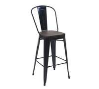 Tabouret de bar HWC-A73 in ssise en bois, chaise de bar tabouret de comptoir avec dossier, métal design industriel ~ noir