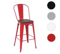 Tabouret de bar HWC-A73 in ssise en bois, chaise de bar tabouret de comptoir avec dossier, métal design industriel ~ rouge