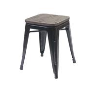 Tabouret HWC-A73, avec siège en bois, métal, style industriel, empilable noir