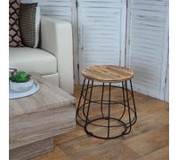 Tabouret HWC-A80, Tabouret avec espace de rangement, design industriel, bois naturel, Ø35cm