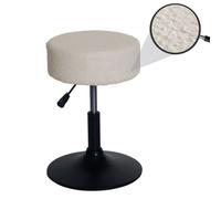 Tabouret HWC-C22, tabouret de maquillage, réglable en hauteur pivotant Ø 37cm Tissu Bouclé (450g/m²) MVG crème-blanc