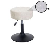 Tabouret HWC-C22, tabouret de maquillage, réglable en hauteur pivotant Ø 37cm Tissu Chenille (465g/m²) MVG crème-blanc