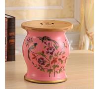 Tabouret Jardin Céramique Chinois, Décoration Ronde avec Rangement, Peint à la Main Motif Fleurs et Oiseaux, Table d’appoint Émaillée pour Extérieur
