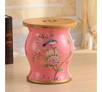 Tabouret Jardin Céramique Chinois, Décoration Ronde avec Rangement, Peint à la Main Motif Fleurs et Oiseaux, Table d’appoint Émaillée pour Extérieur