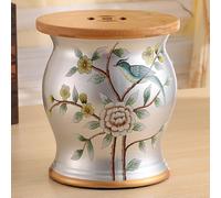 Tabouret Jardin Céramique Chinois, Décoration Ronde avec Rangement, Peint à la Main Motif Fleurs et Oiseaux, Table d’appoint Émaillée pour Extérieur