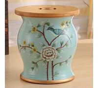Tabouret Jardin Céramique Chinois, Décoration Ronde avec Rangement, Peint à la Main Motif Fleurs et Oiseaux, Table d’appoint Émaillée pour Extérieur