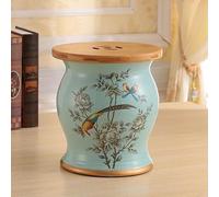 Tabouret Jardin Céramique Chinois, Décoration Ronde avec Rangement, Peint à la Main Motif Fleurs et Oiseaux, Table d’appoint Émaillée pour Extérieur