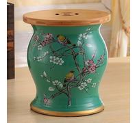 Tabouret Jardin Céramique Chinois, Décoration Ronde avec Rangement, Peint à la Main Motif Fleurs et Oiseaux, Table d’appoint Émaillée pour Extérieur