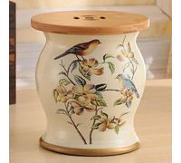 Tabouret Jardin Céramique Chinois, Décoration Ronde avec Rangement, Peint à la Main Motif Fleurs et Oiseaux, Table d’appoint Émaillée pour Extérieur