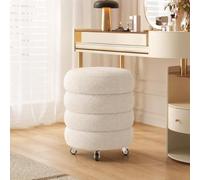 Tabouret Maquillage Rond 41 cm avec roulettes, Pouf Bou ru, Tabouret Mobile Moderne pour Salon, Chambre et Entrée