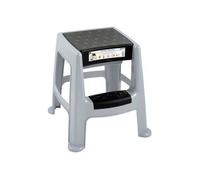 Tabouret marchepied - EDA PLASTIQUE - 2 marches avec coffre de rangement - Gris perle - Marche noir