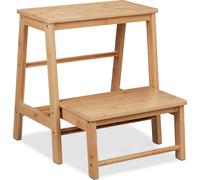 Tabouret-marchepied Relaxdays, pliable, 2 marches, jusqu'à 100 kg, pour enfants, usage domestique, L x l x H : 48 x 45 x 51 cm, tabouret pliable en bambou, naturel