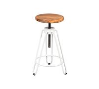 Tabouret Métal Blanc et Bois Massif - THIBERT - ALTOBUY Marron G