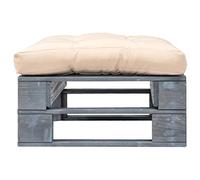 Tabouret ottoman d'extérieur avec coussin de couleur sable, bois de pin imprégné, gris, 60 x 60 x 35 cm, résistant aux intempéries, pour jardin, terrasse, balcon, salon