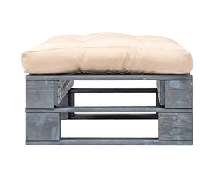 Tabouret ottoman d'extérieur avec coussin de couleur sable, bois de pin imprégné, gris, 60 x 60 x 35 cm, résistant aux intempéries, pour jardin, terrasse, balcon, salon