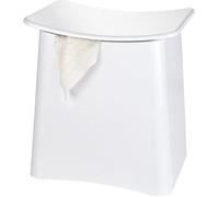 Tabouret de salle de bain WENKO, modèle Wing : tabouret pratique avec panier à linge et couvercle, sac à linge amovible en plastique, 33 L, dimensions : 45 x 48 x 33 cm, couleur : blanc