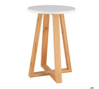 Tendance - Tabouret Pieds bambou et plateau MDF - Blanc/Bambou