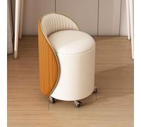 Tabouret pivotant à 360° avec roulettes - Chaise de maquillage en cuir synthétique, ottoman rond bas, base en bois massif, siège élégant pour la maison et le salon