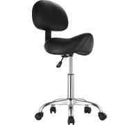 Tabouret pivotant avec dossier en cuir PU, hauteur réglable, noir
