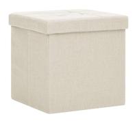 Tabouret pliable avec rangement blanc crème en simili lin 38 x 38 x 38 cm | MDF et imitation lin, rembourrage en mousse, siège amovible, design capitonné, pliable, maximum 110 kg, montage