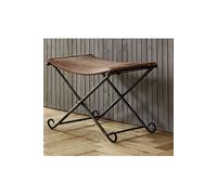Tabouret pliable en cuir coloris vintage - Dim : L 58 x P 50 x H 49 cm --
